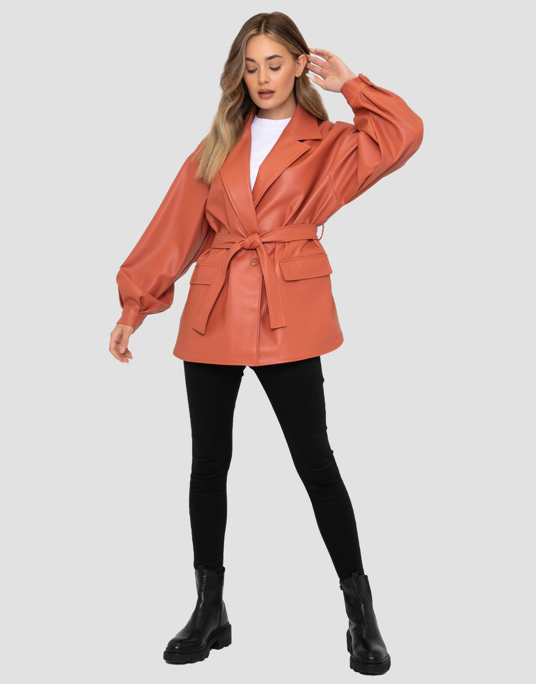 Oversized PU Shacket in Orange