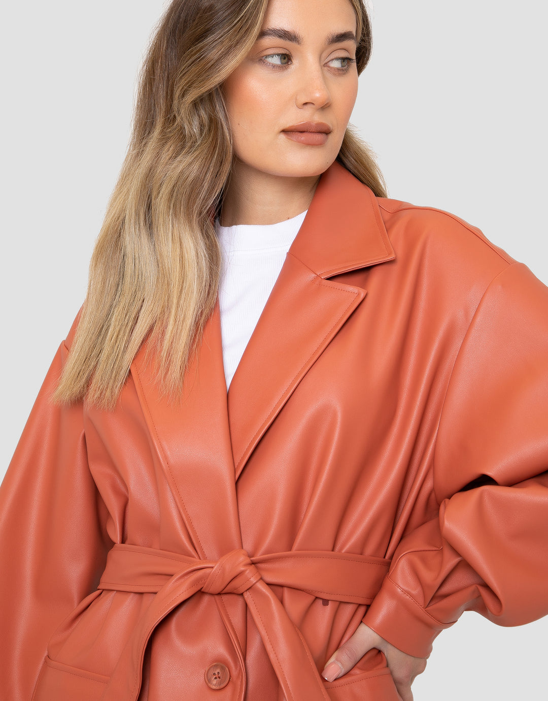 Oversized PU Shacket in Orange