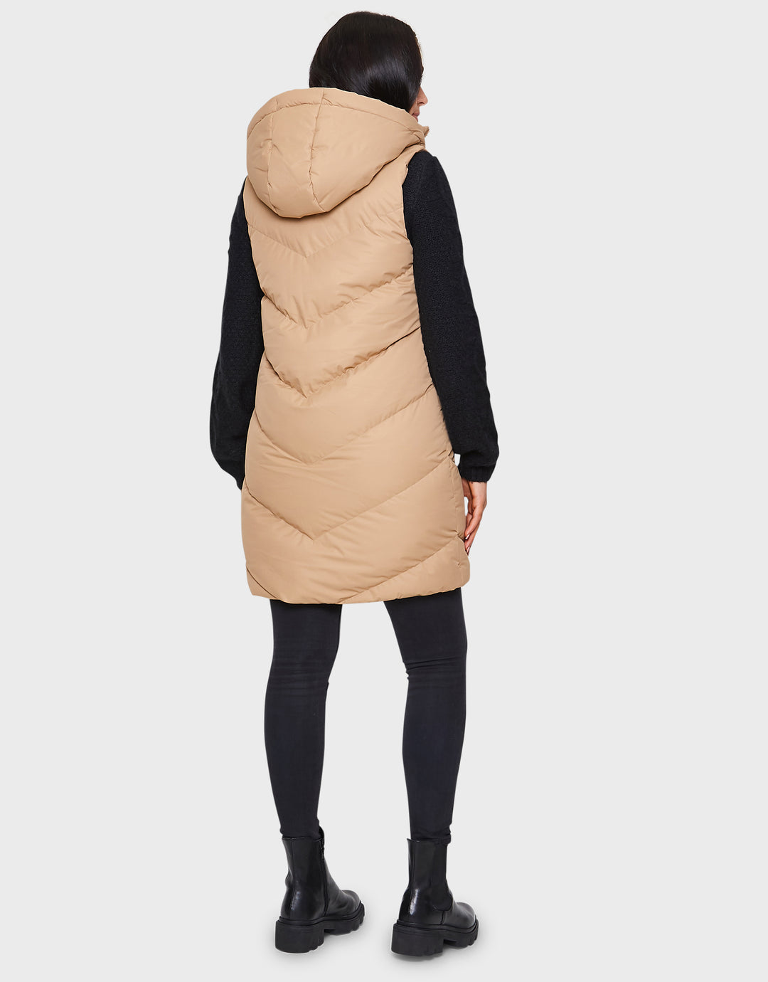 Tan Brown Longline Padded Gilet