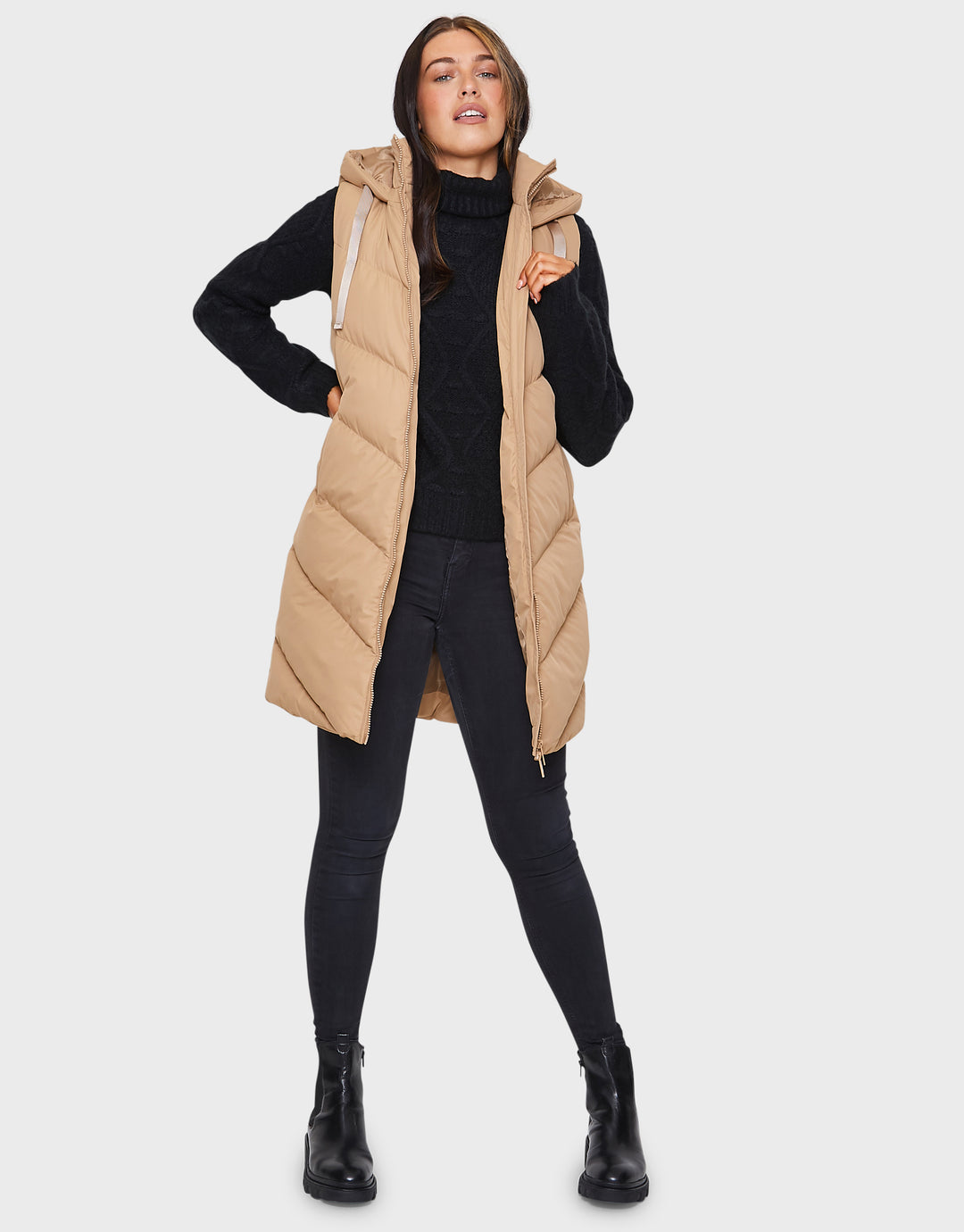 Tan Brown Longline Padded Gilet