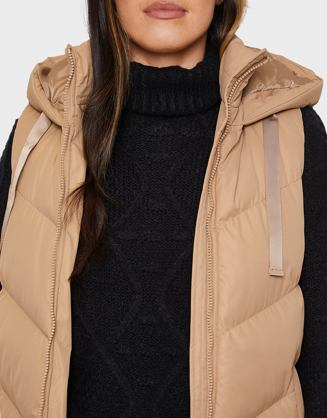 Tan Brown Longline Padded Gilet