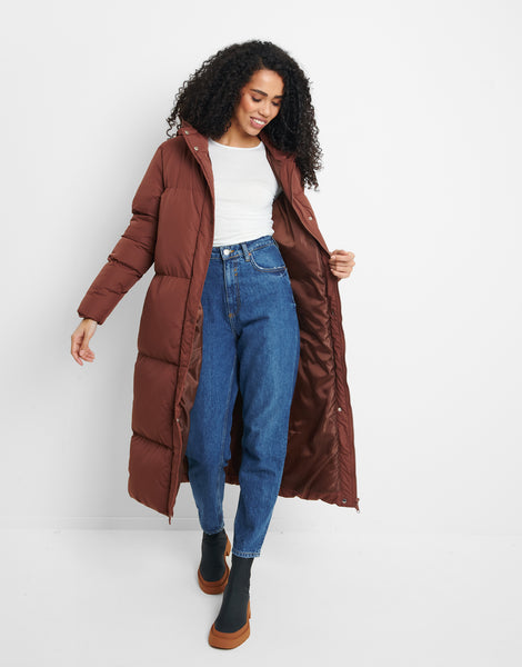 Women's Brown Maxi Puffer Jacket – Threadbare