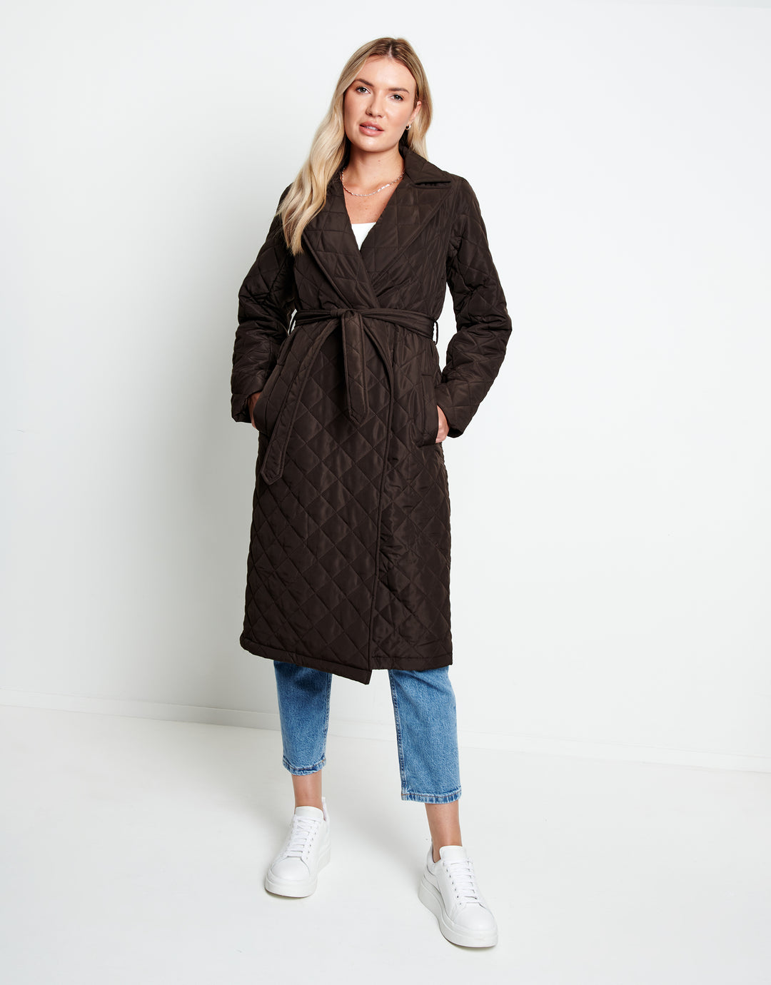 Brown Quilted Trench Coat