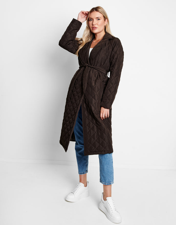 Brown Quilted Trench Coat