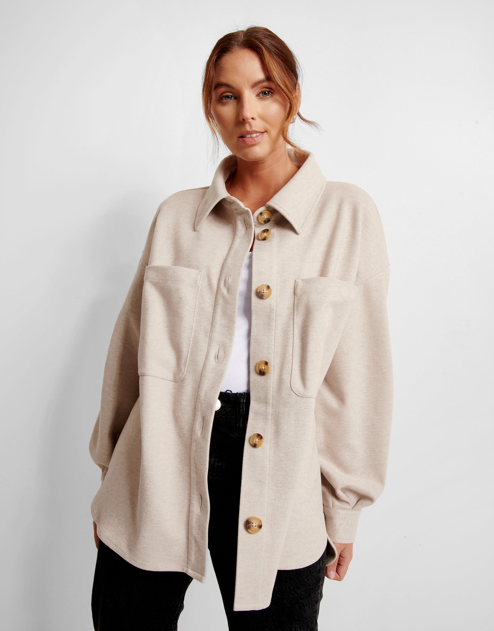 Threadbare Women's Beige Oversized Shacket