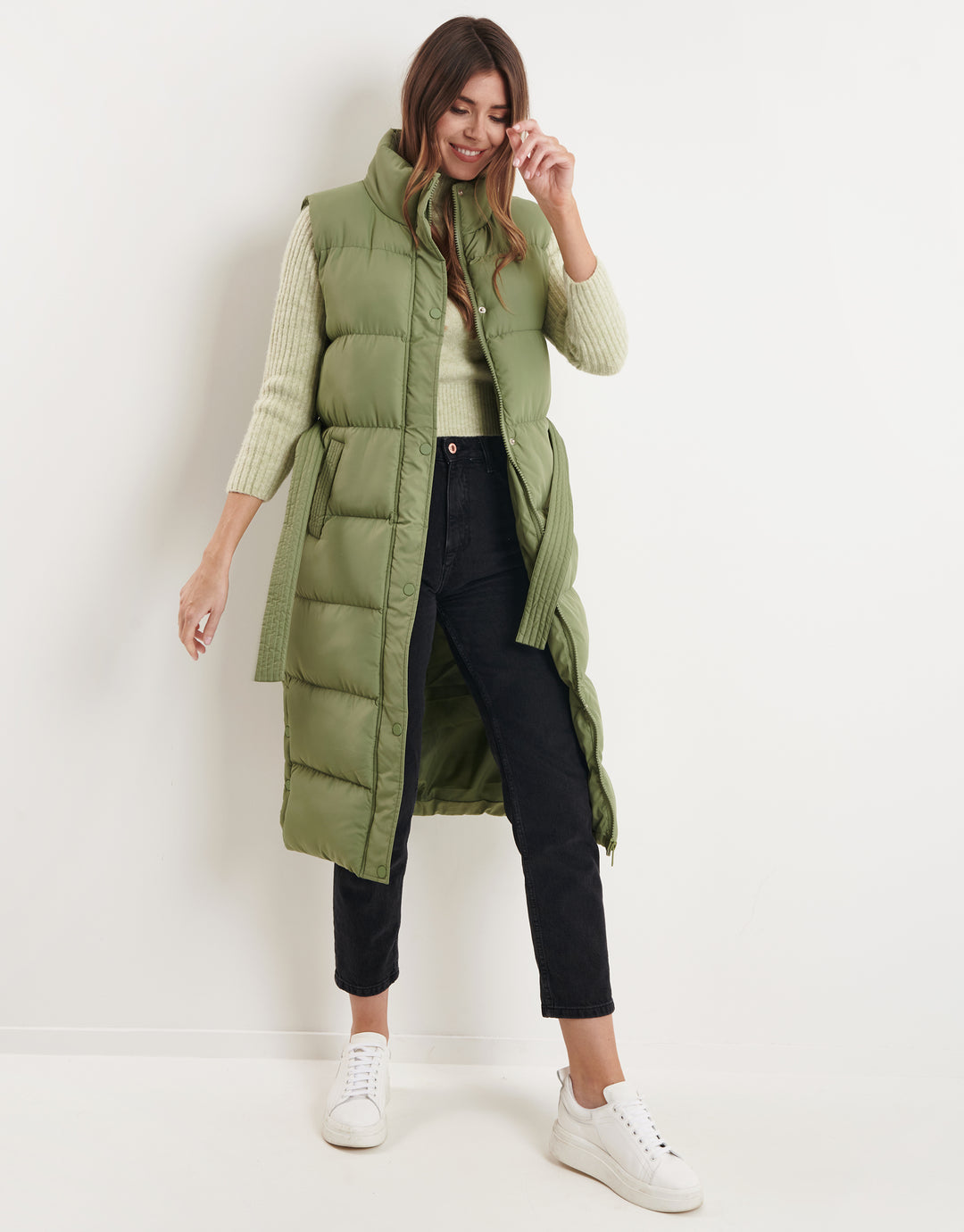 Khaki Green Maxi Padded Gilet