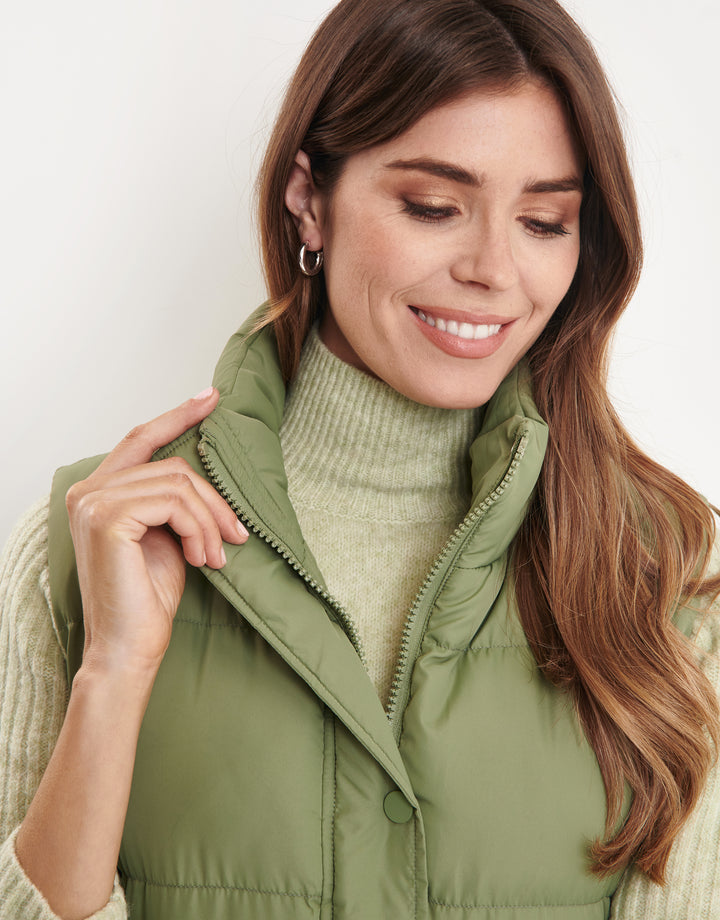 Khaki Green Maxi Padded Gilet