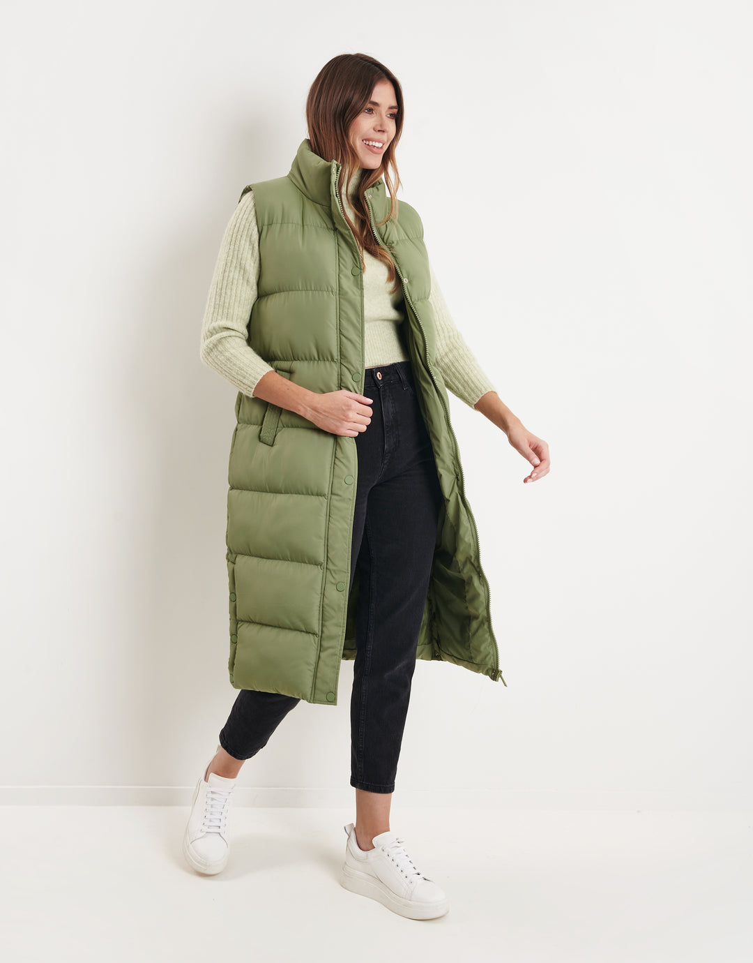 Khaki Green Maxi Padded Gilet