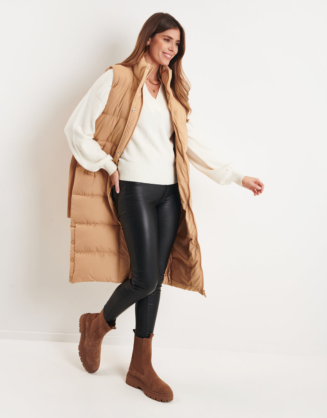 Tan Brown Maxi Padded Gilet