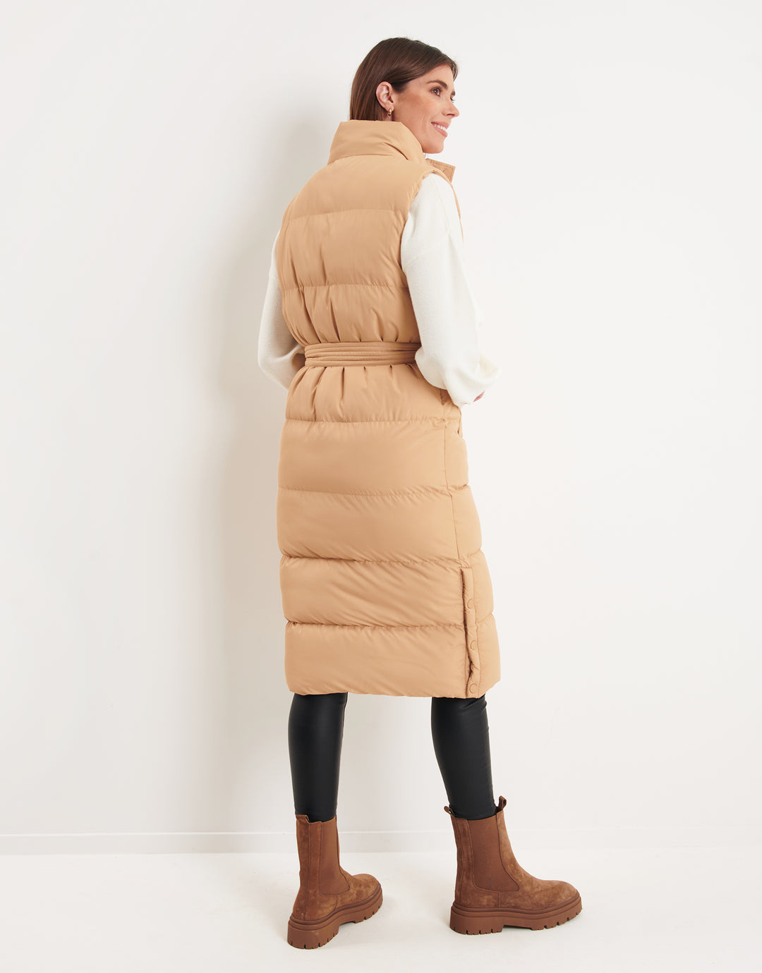 Tan Brown Maxi Padded Gilet