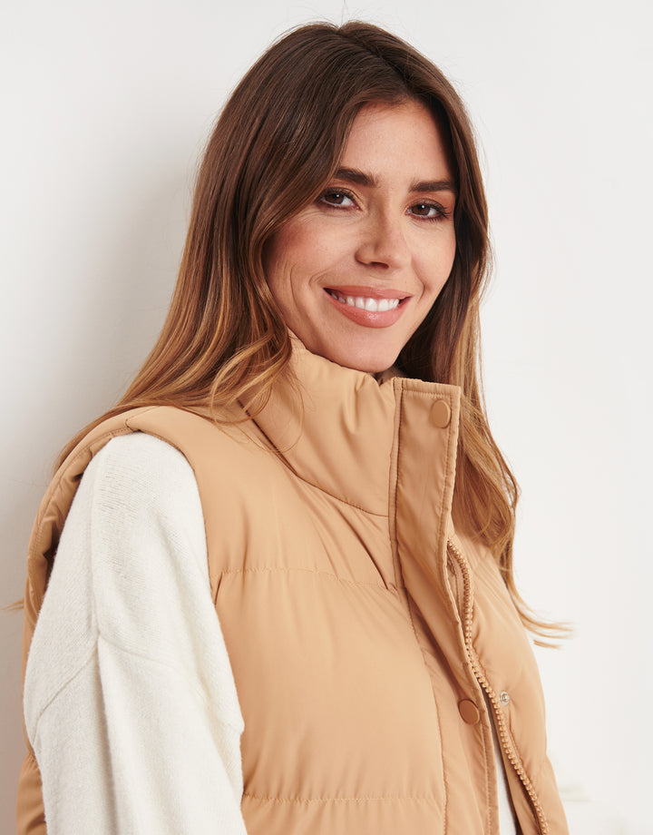 Tan Brown Maxi Padded Gilet