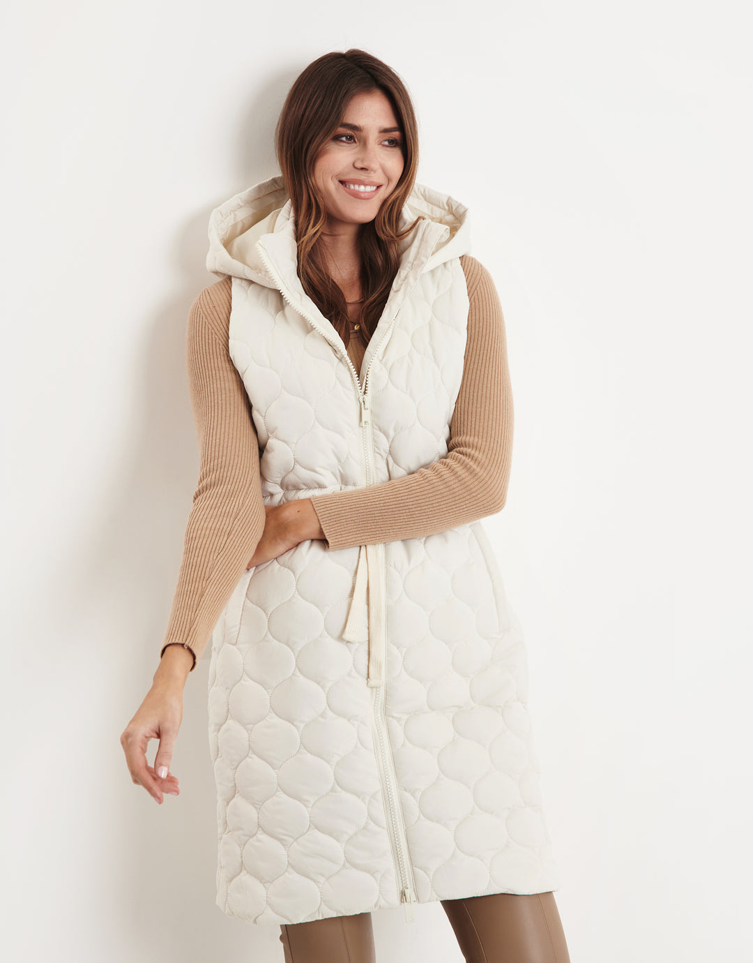 Cream Longline Quilted Gilet