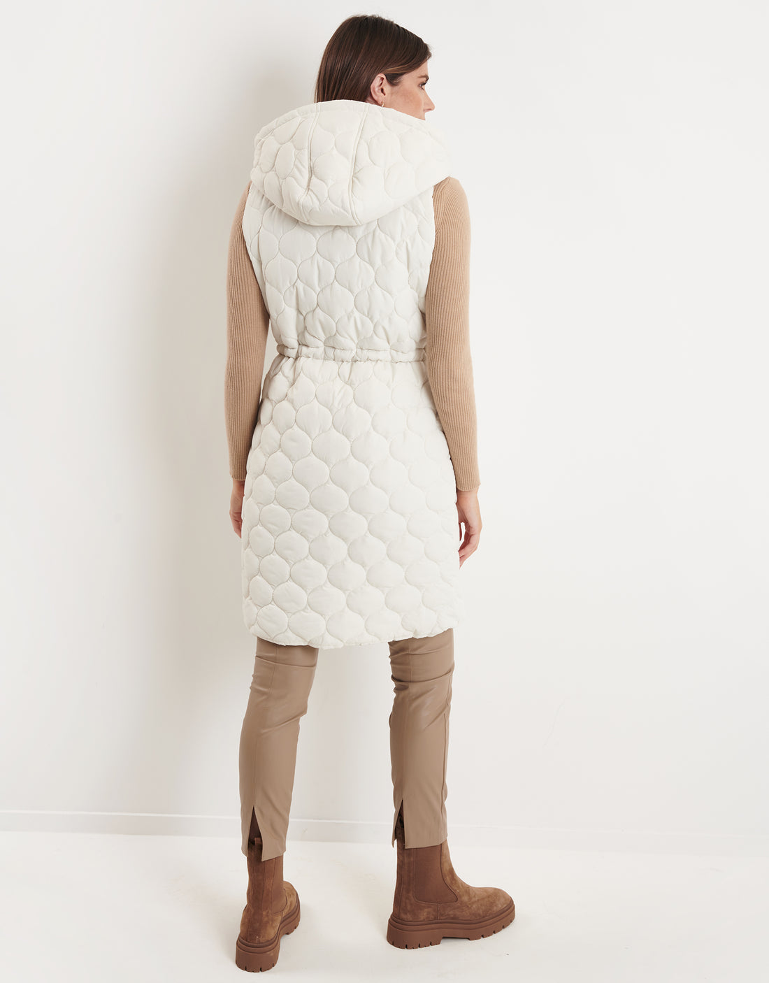 Women's Cream White Longline Gilet Onion Quilted Ladies' Jacket