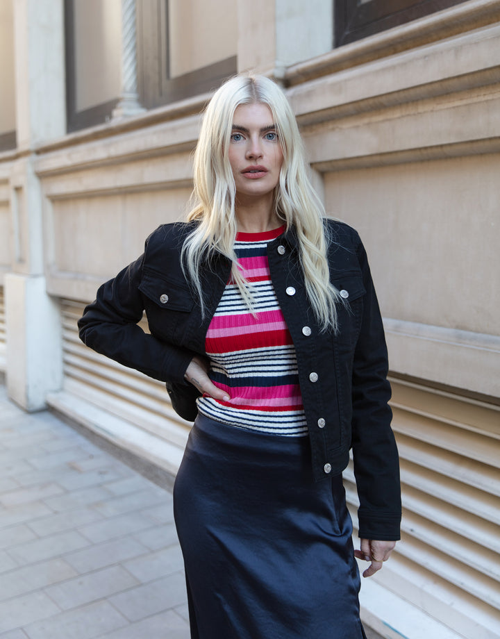 Pink Striped Ribbed Jumper