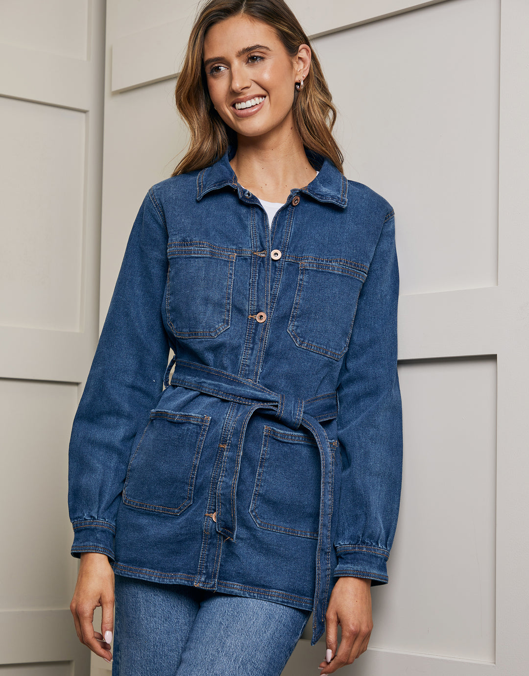 Mid Blue Longline Denim Shacket