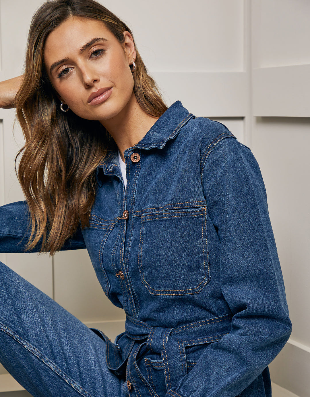 Mid Blue Longline Denim Shacket