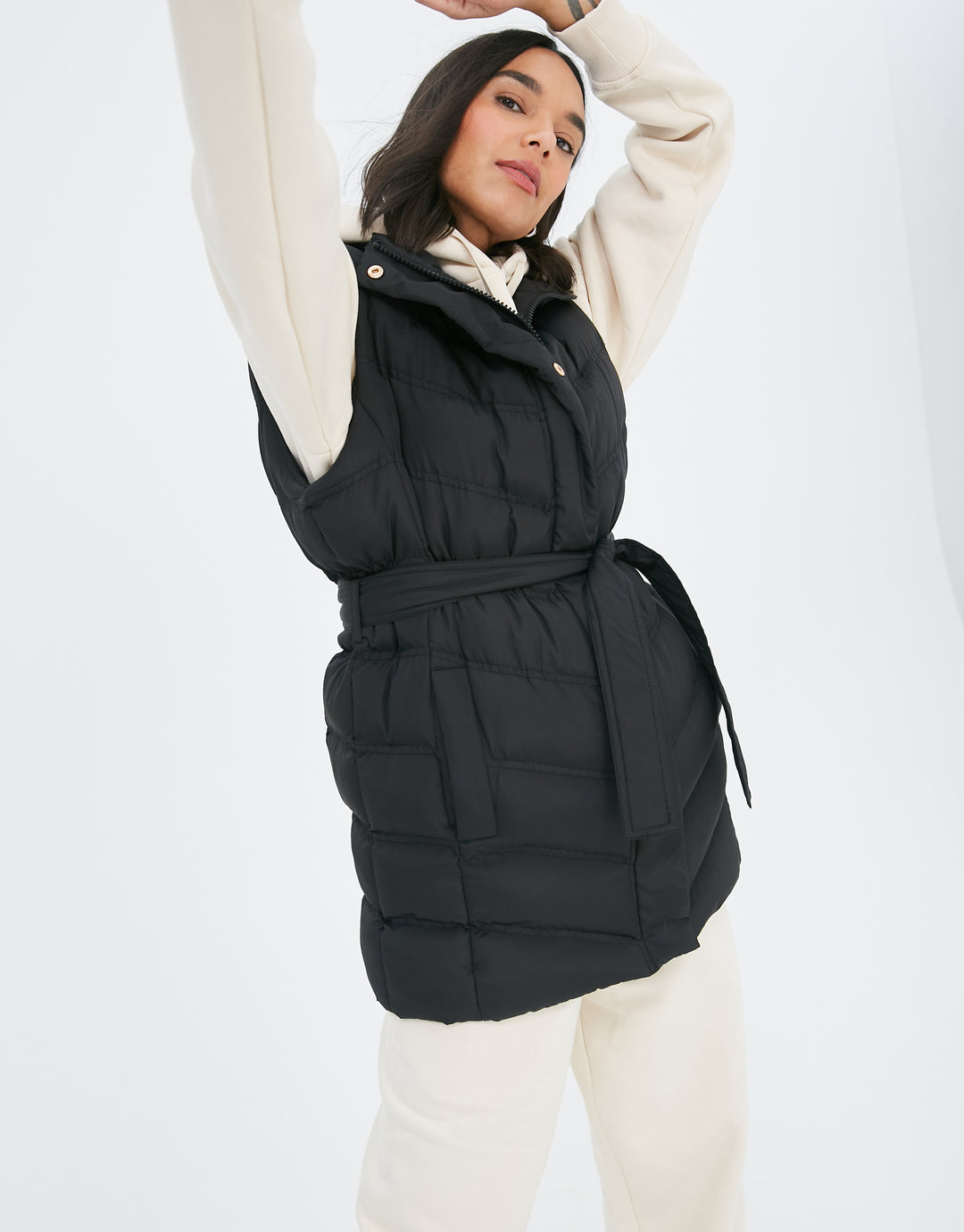 Black Quilted Belted Gilet