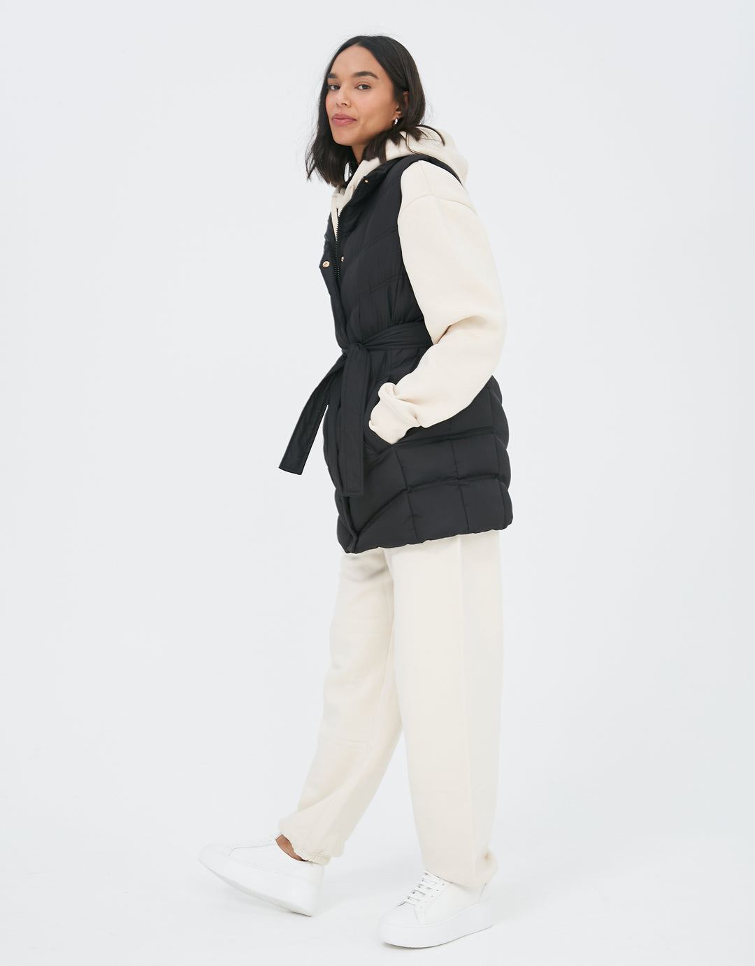 Black Quilted Belted Gilet