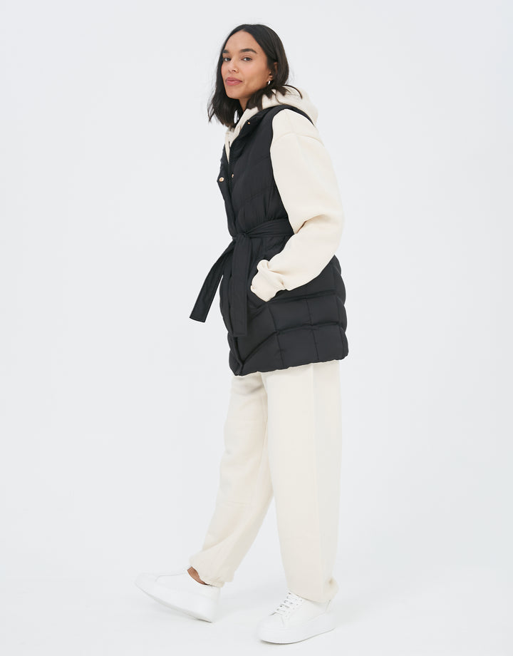 Black Quilted Belted Gilet
