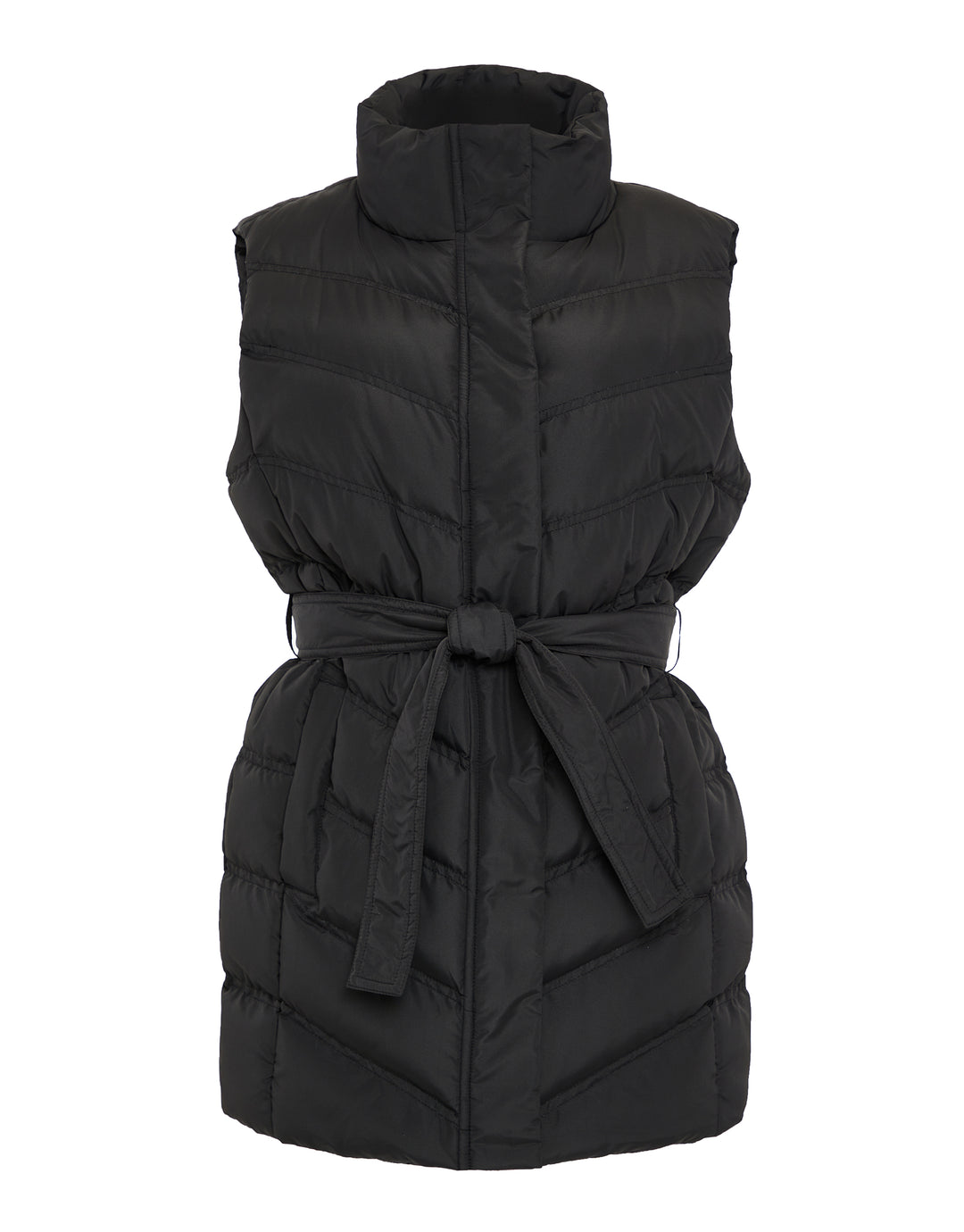 Black Quilted Belted Gilet