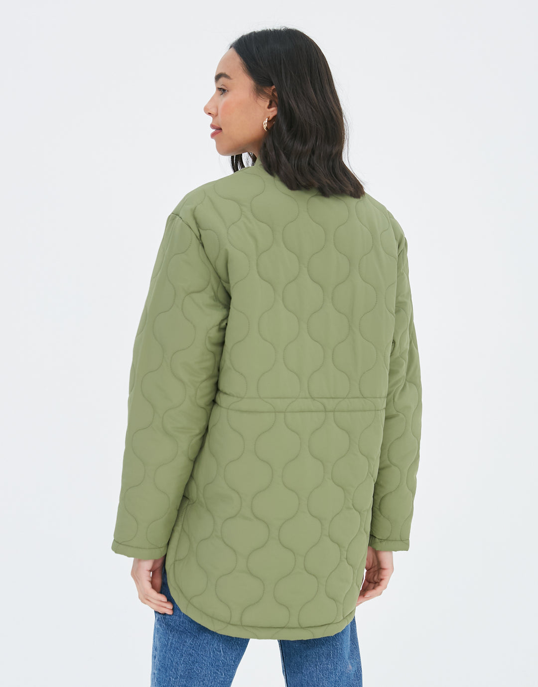 Khaki Green Quilted Bomber Style Jacket
