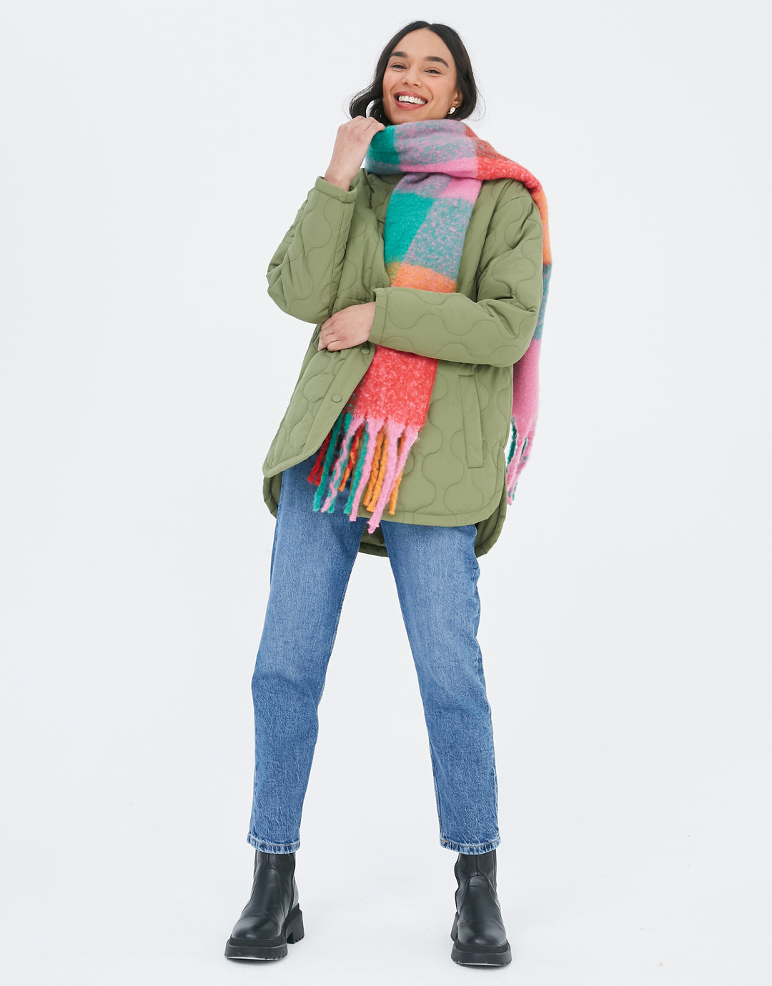 Khaki Green Quilted Bomber Style Jacket