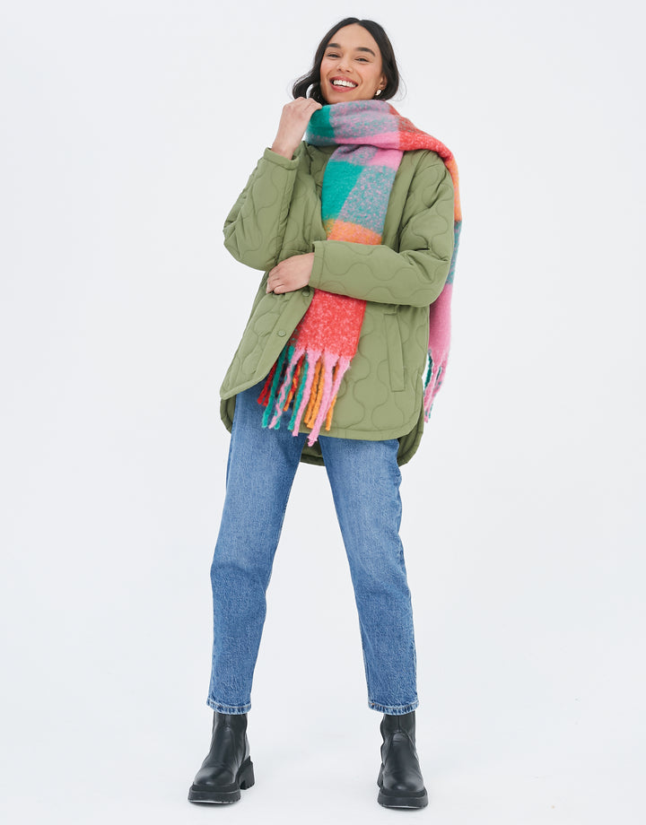 Khaki Green Quilted Bomber Style Jacket