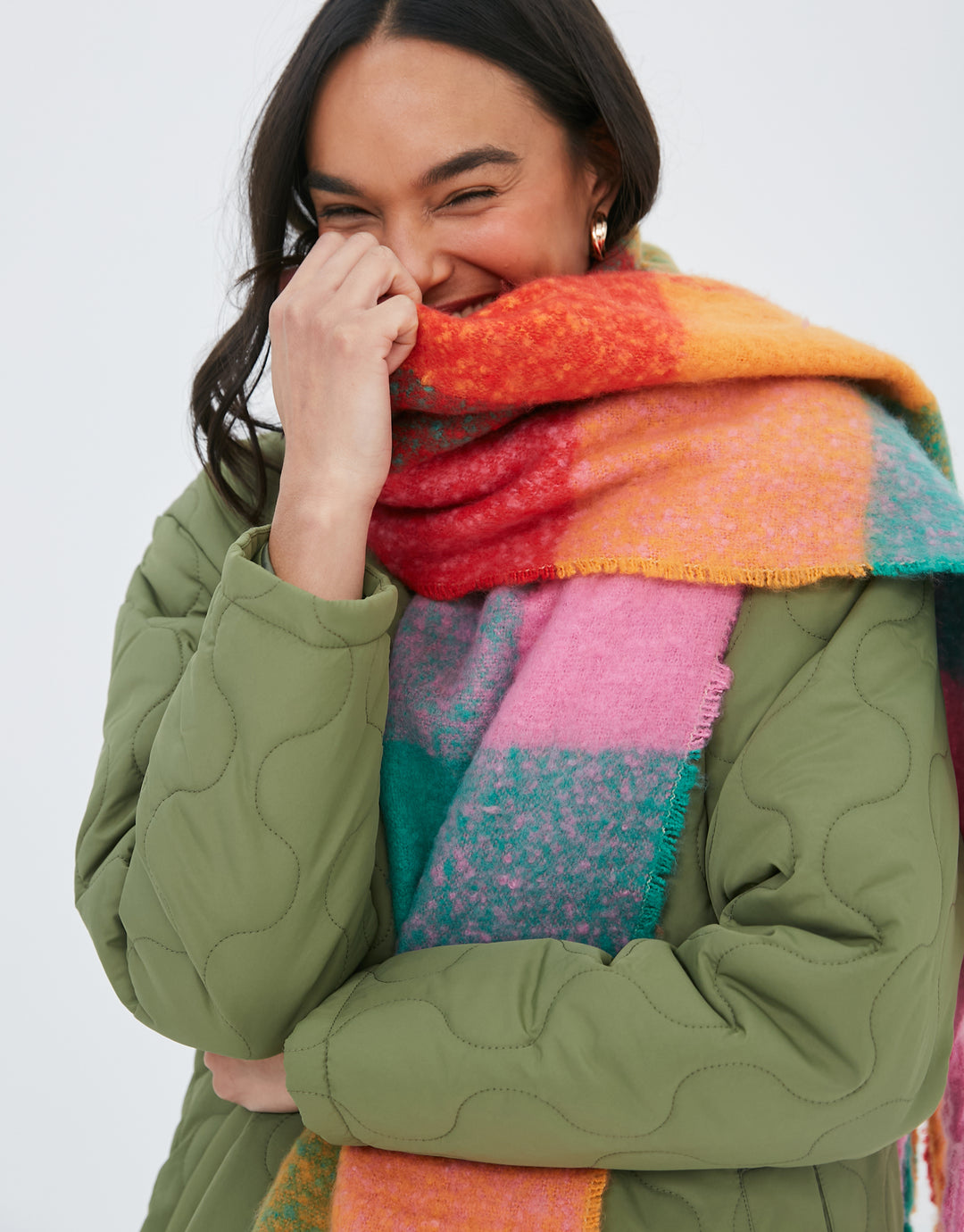 Khaki Green Quilted Bomber Style Jacket