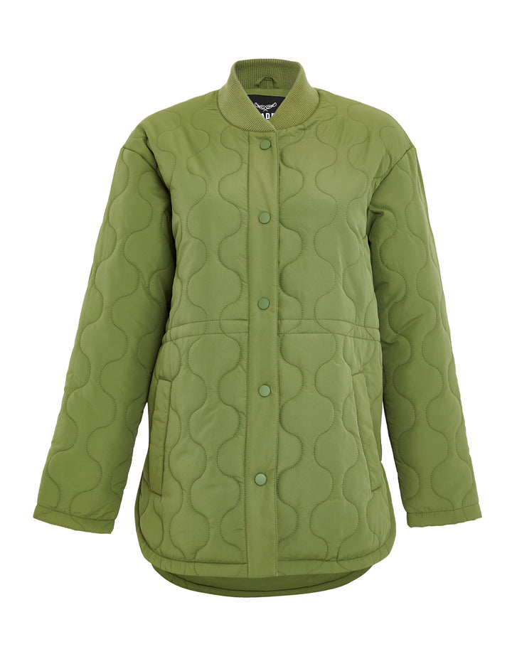 Khaki Green Quilted Bomber Style Jacket