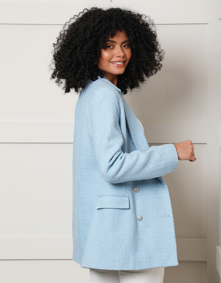 Light Blue Oversized Double Breasted Bouclé Blazer