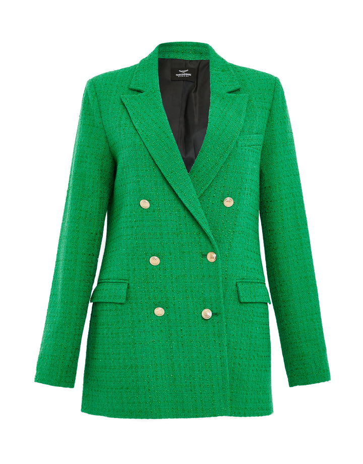 Green Oversized Double Breasted Bouclé Blazer