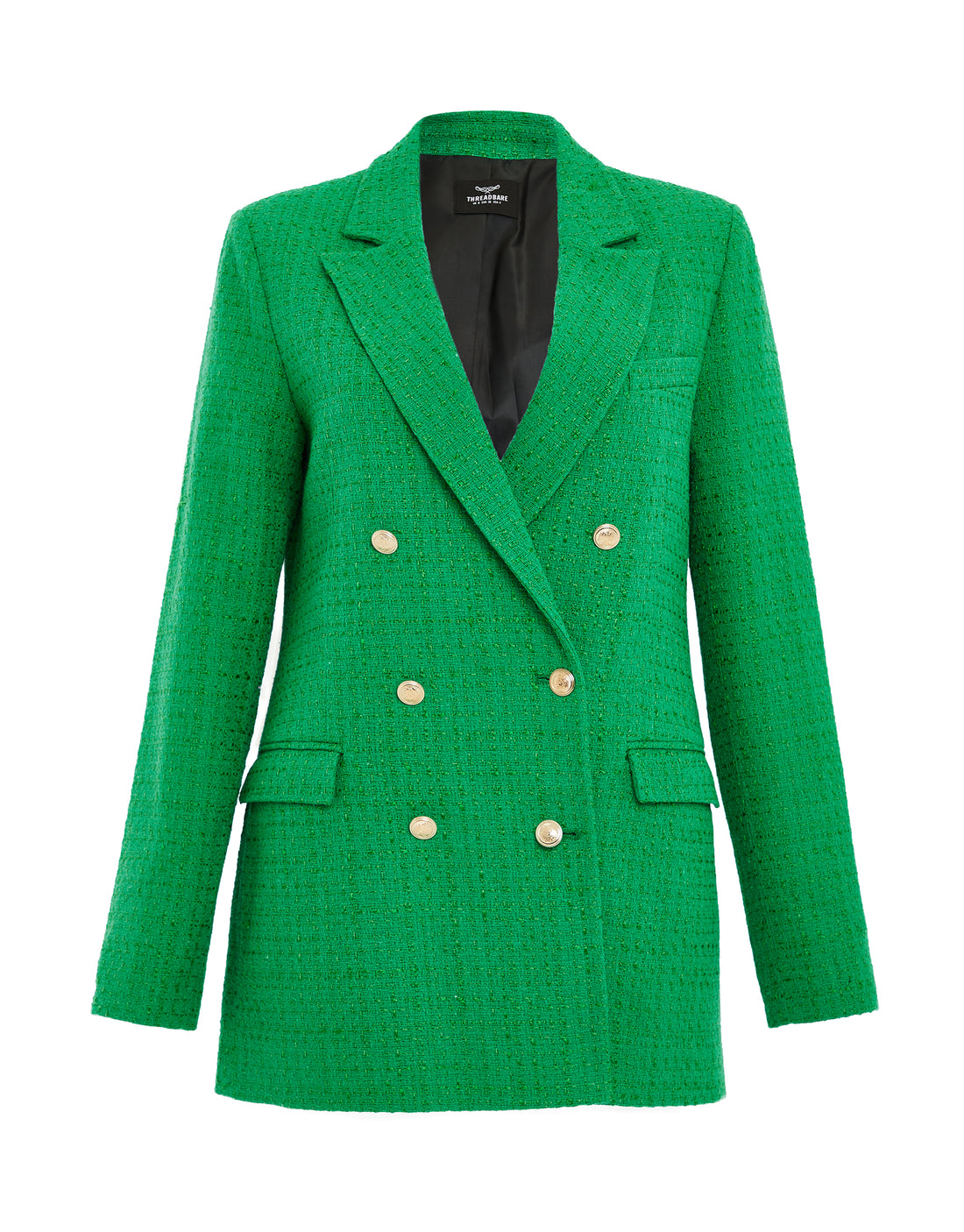 Women's Green Bouclé Blazer Double Breasted Ladies' Jacket – Threadbare