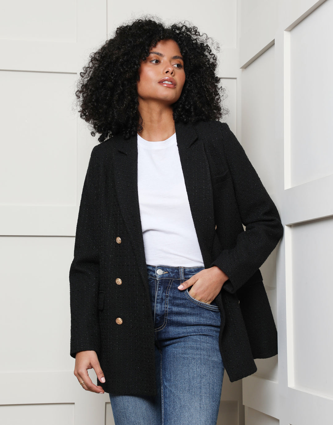 Black Oversized Double Breasted Bouclé Blazer