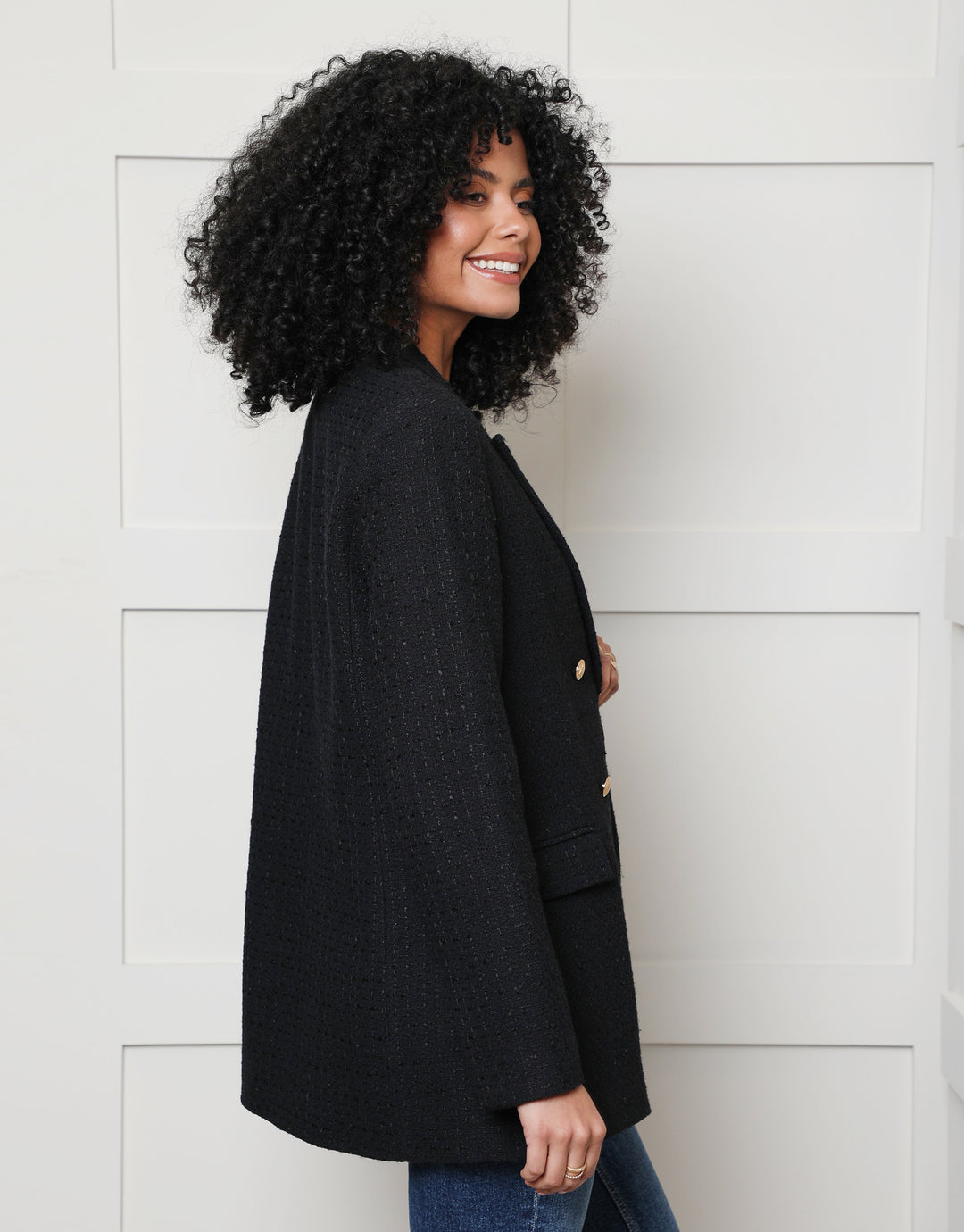 Black Oversized Double Breasted Bouclé Blazer