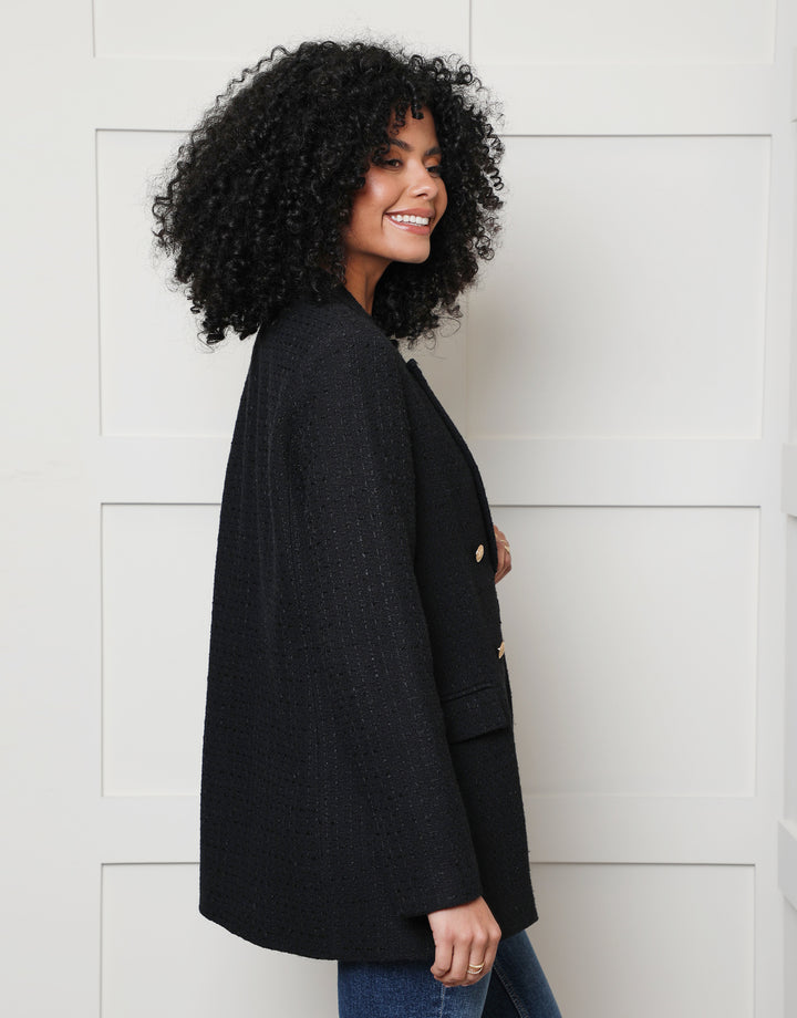 Black Oversized Double Breasted Bouclé Blazer