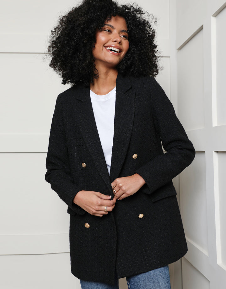Black Oversized Double Breasted Bouclé Blazer
