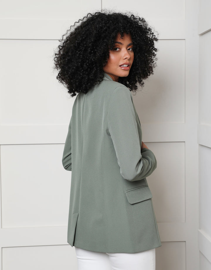 Khaki Green Single Breasted Relaxed Fit Blazer