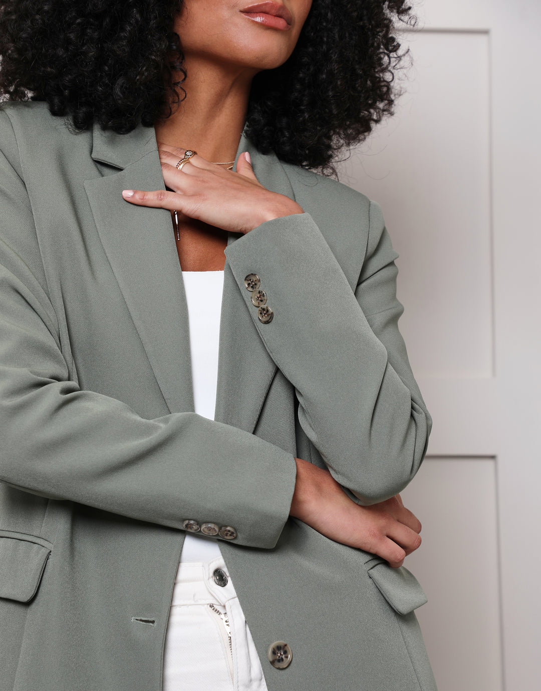 Khaki Green Single Breasted Relaxed Fit Blazer