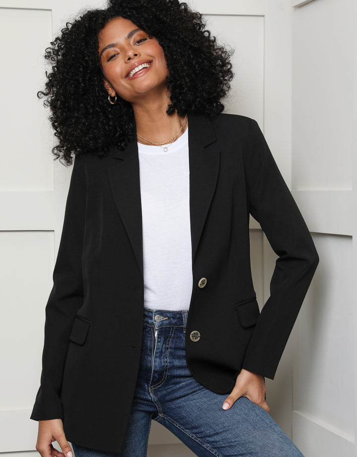 Black Single Breasted Relaxed Fit Blazer
