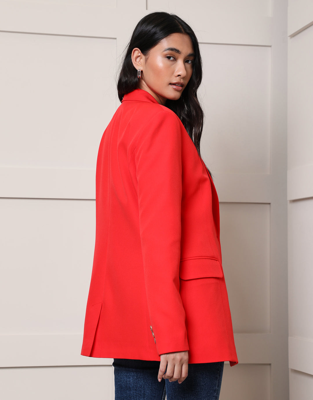 Red Single Breasted Relaxed Fit Blazer