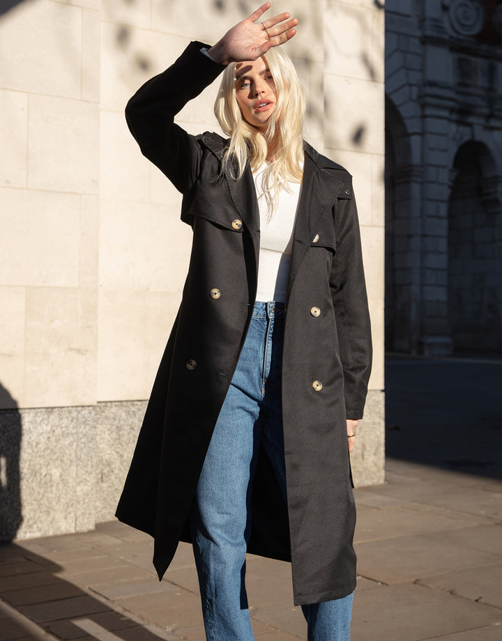 Black Longline Trench Coat