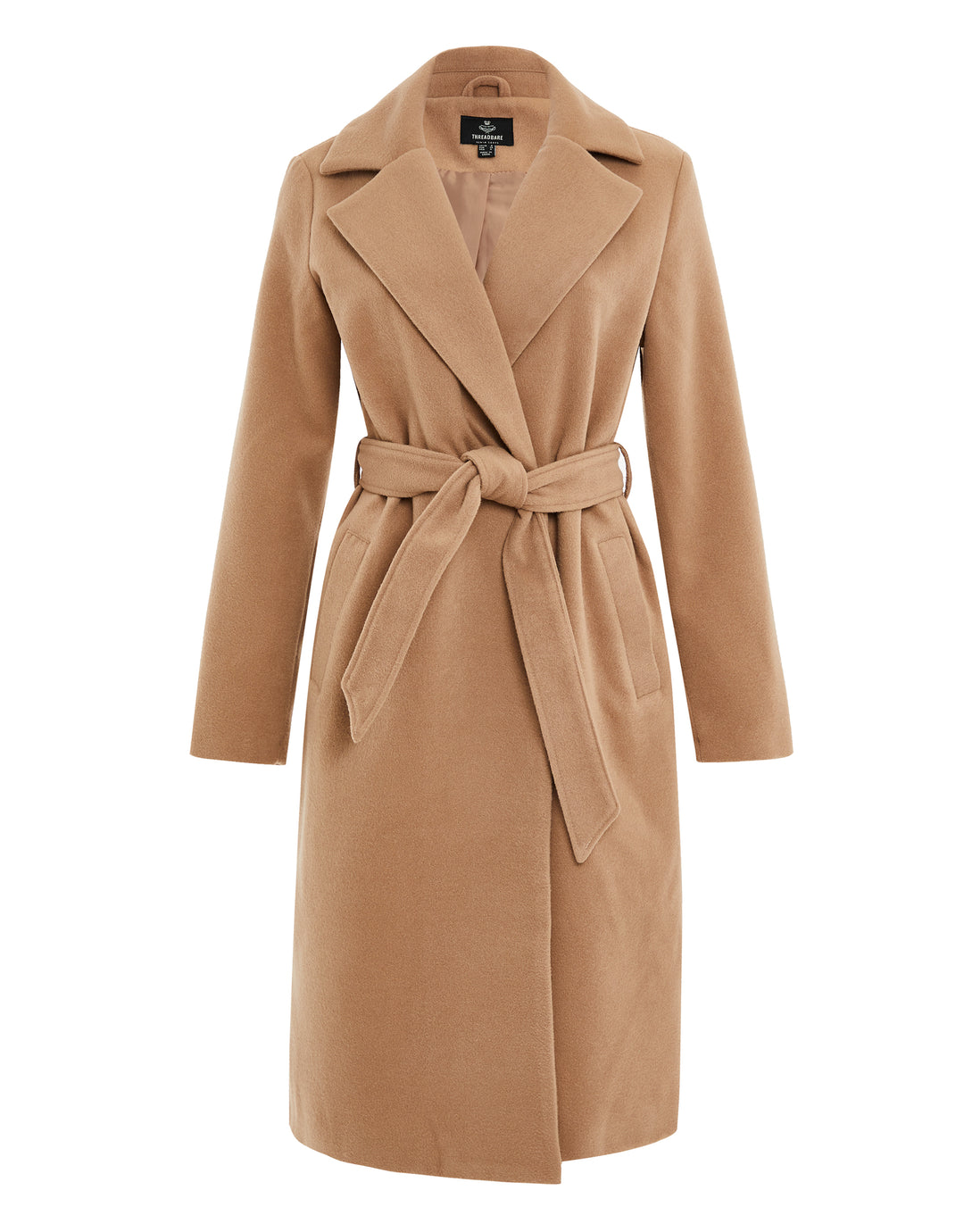 Camel Brown Collared Belted Formal Coat
