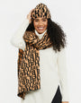 Tan Brown Letter Print Hat & Scarf (2-Piece Set)