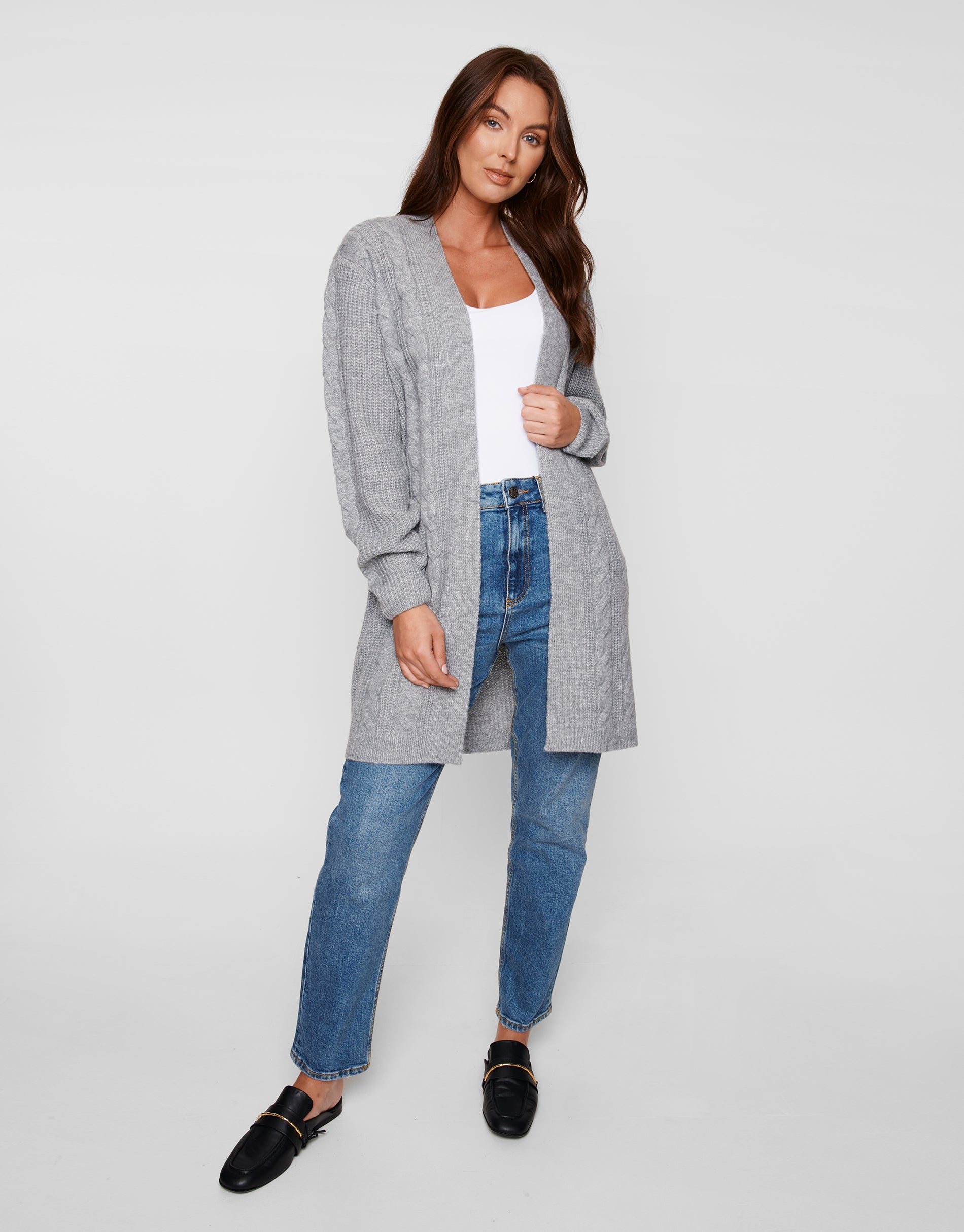 Threadbare Women's Grey Cable Knit Cardigan