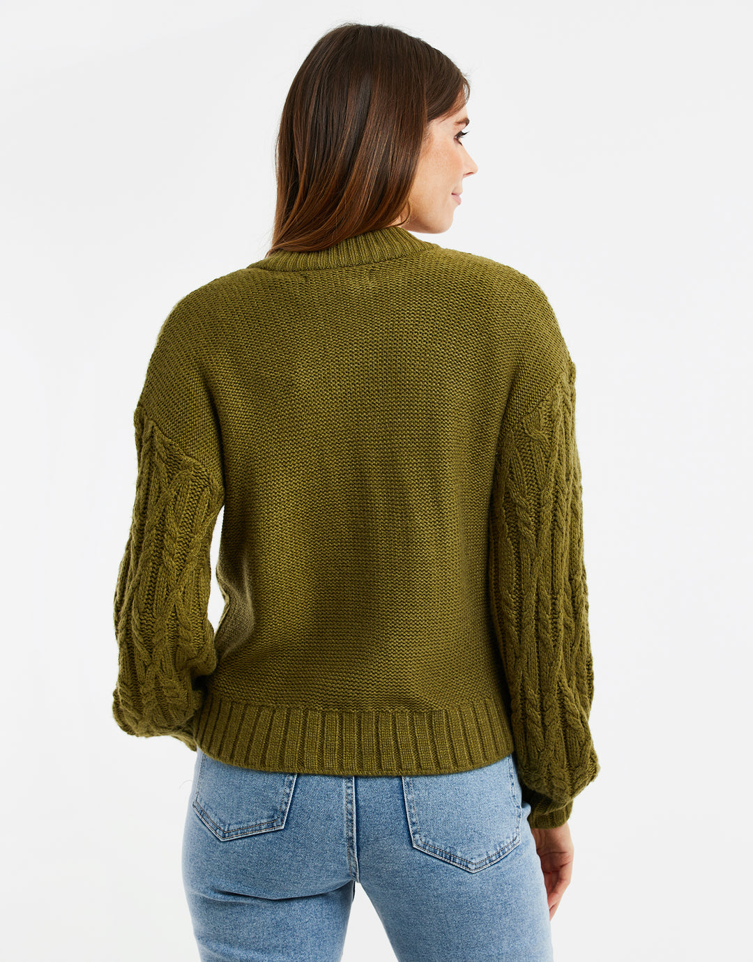 Khaki Green Cable Knit Cardigan