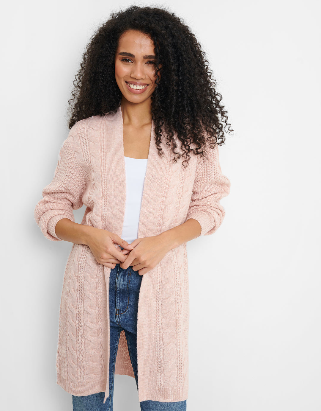 Pink Cable Knit Cardigan