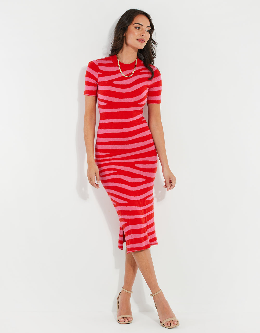 Pink Zebra Print Knitted Dress