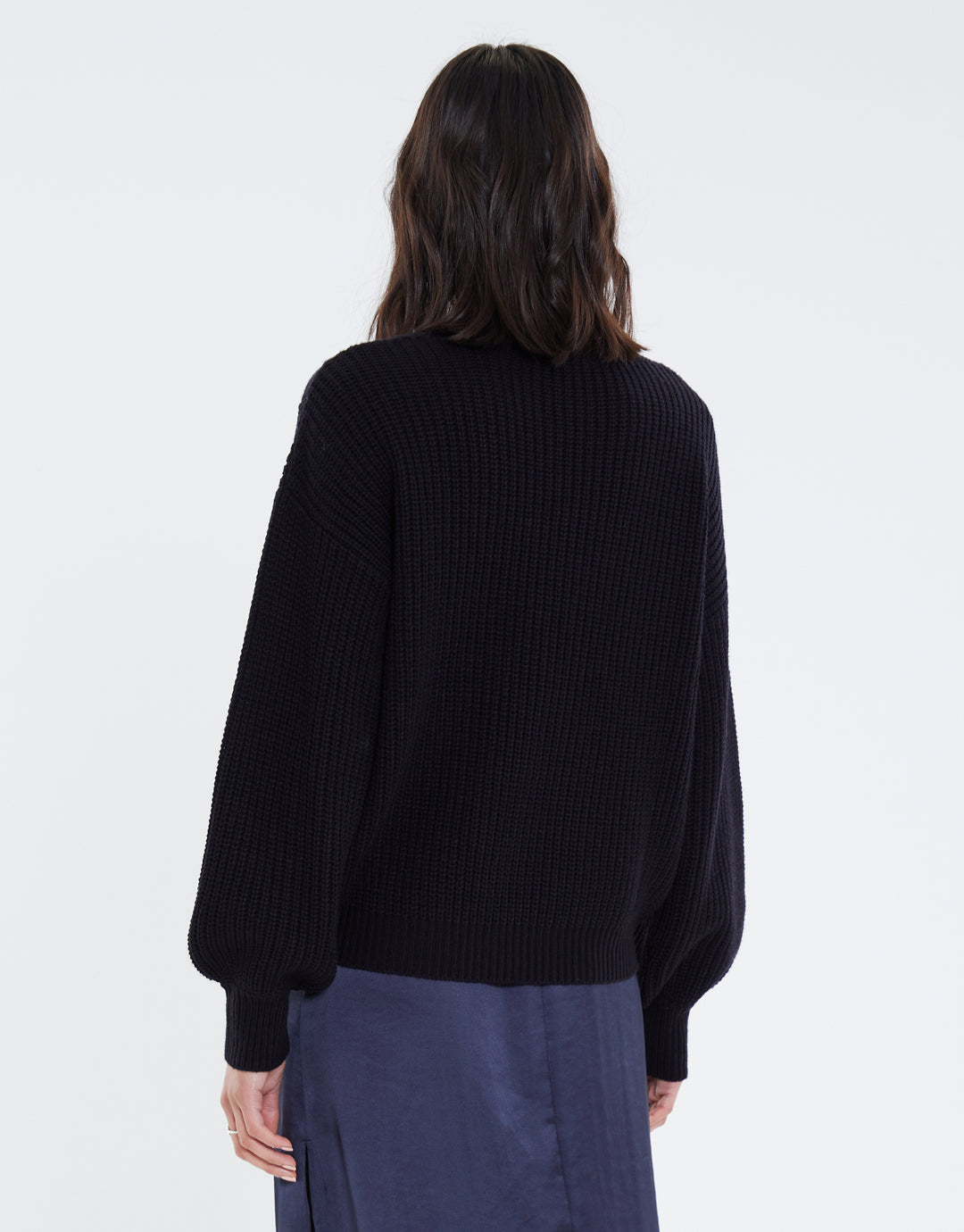 Black Cable Knit V Neck Jumper