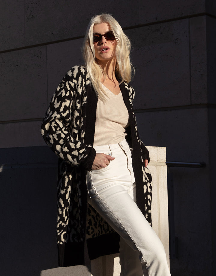 Leopard Print Jacquard Knitted Cardigan