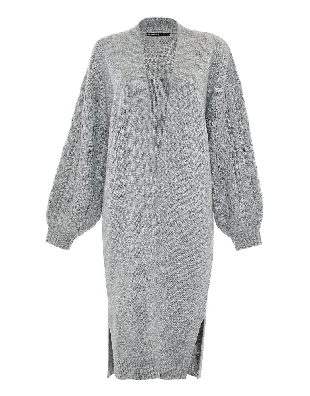 Grey Longline Cable Knit Cardigan